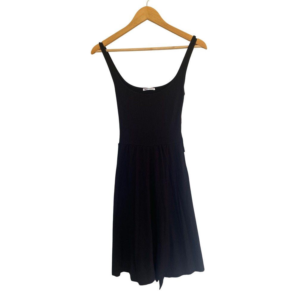Reformation Black Scoop Neck Tie Midi Dress XS Small Minimalist Chic Balletcore